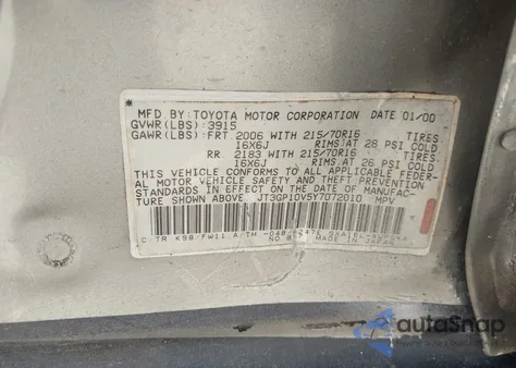 2000 Toyota Rav4 from USA, damaged, VIN JT3GP10V5Y7072010